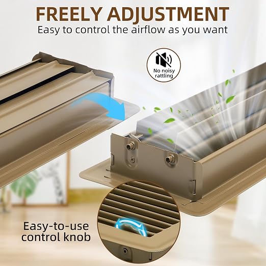 6 Pack Heavy Duty Steel Walkable Floor Vent Covers - Easy Adjust Air Supply Lever - Brown, 4x8 Inches, alternate product view