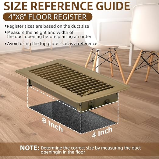 6 Pack Heavy Duty Steel Walkable Floor Vent Covers - Easy Adjust Air Supply Lever - Brown, 4x8 Inches, alternate product view