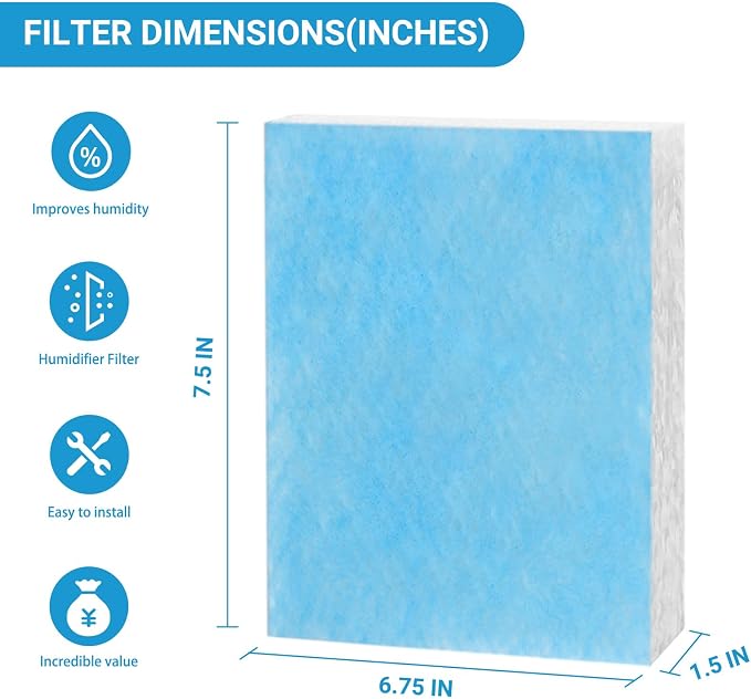 6 Pack HFT600 Humidifier Filters T Compatible with Humidifier HEV615 and HEV620, Compare to Part HFT600T HFT600PDQ