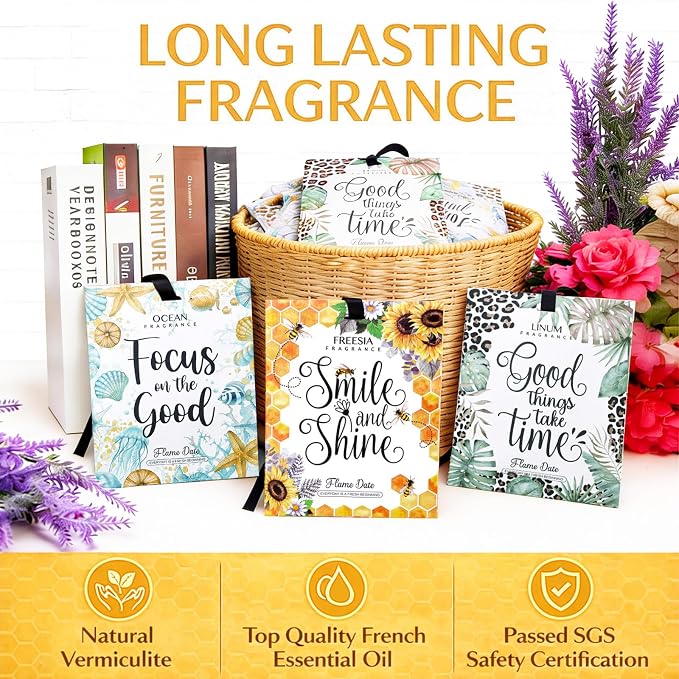 6 Pack Inspirational Scented Sachets - Valentines Day Girlfriend Gifts for Wife | Natural Moth Repellent for Closets, Air