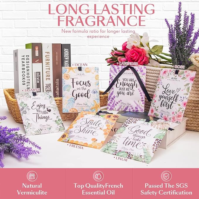 6 Pack Inspirational Scented Sachets - Valentines Day Girlfriend Gifts for Her Wife | Natural Moth Repellent for Closets, Air