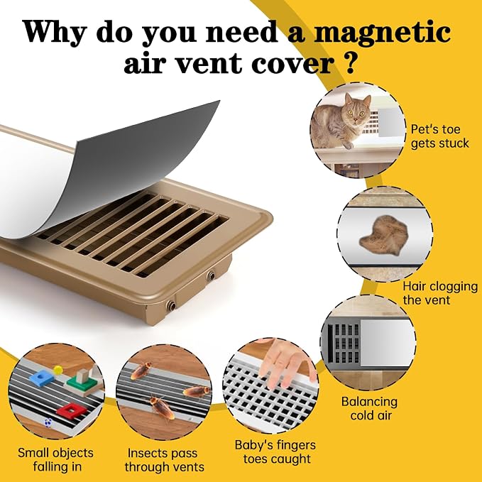 6 Pack Magnetic Air Vent Covers,5.5 Inch X 12 Inch Magnetic Floor Vent Cover for Ceiling Wall and Registers Home HVAC and AC
