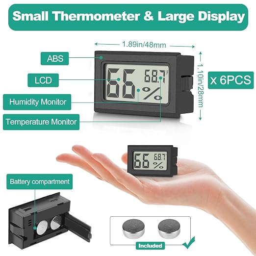 6-Pack Mini Digital Thermometer Hygrometer, Indoor Humidity Monitor, Temperature Humidity Gauge Meter with Fahrenheit (°F)