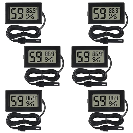 6-Pack Mini Digital Thermometer Hygrometer with Probe Indoor Temperature Humidity Meter Gauge LCD Fahrenheit Display