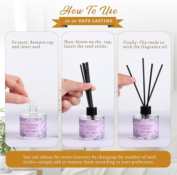 6 Pack Reed Diffuser Sets, Essential Oil Reed Diffusers for Home with 24 Sticks, Long Lasting Scent, alternate product view 4