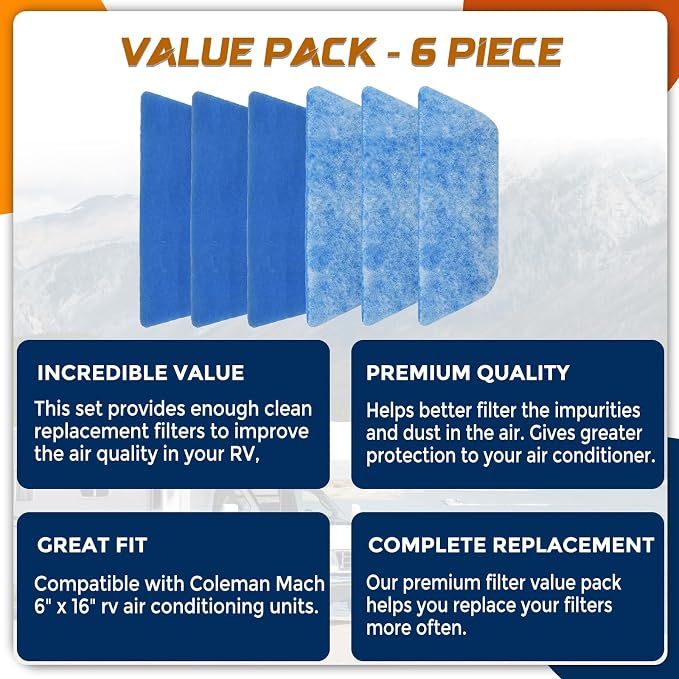 6 Pack Filter 6" X 16.5" RV AC Filter Compatible with Coleman Mach Air Conditioner Vent MERV 8 Rated Filter