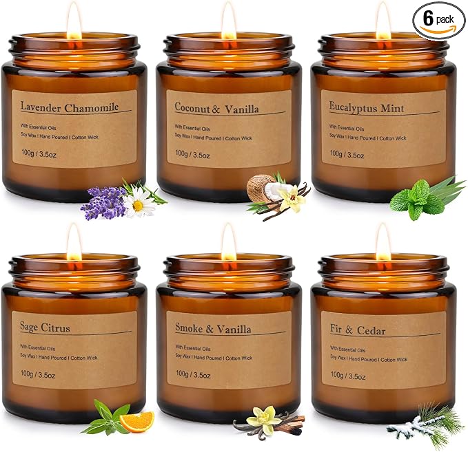 6-Pack Scented Candles for Home, 3.5 Oz Soy Wax Candles Gift Set with Lavender Chamomile & Eucalyptus Mint for Brithday