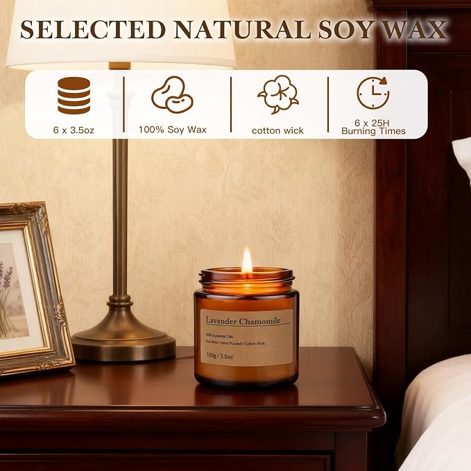 6-Pack Scented Candles for Home, 3.5 Oz Soy Wax Candles Gift Set with Lavender Chamomile & Eucalyptus Mint for Brithday