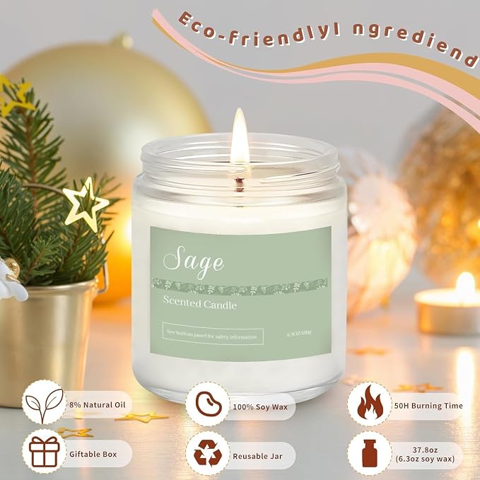 6 Pack Scented Candles Gift Set, Long Lasting Aromatherapy Candles for Home, 37.8 oz 300 Hour Burn, alternate product view 6