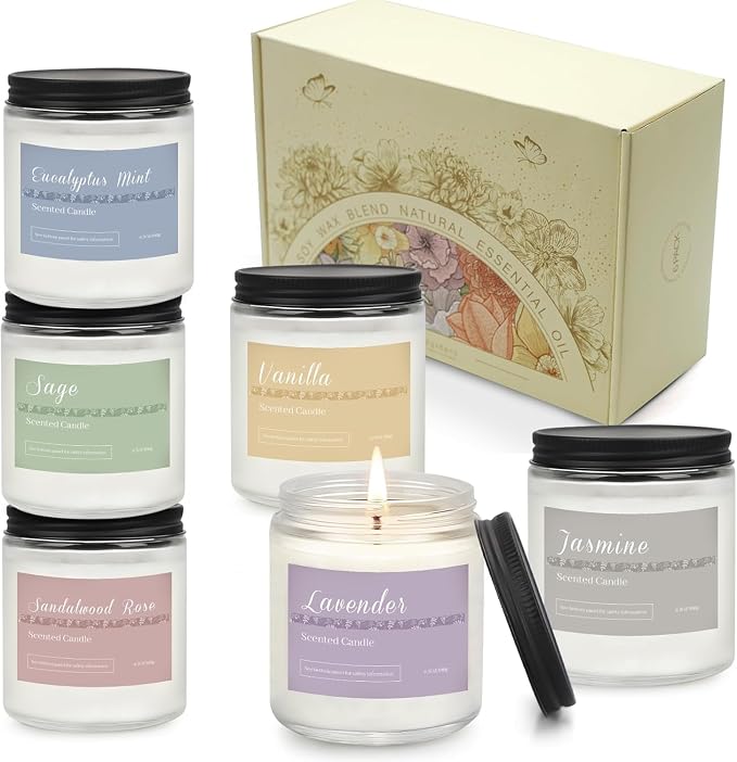 6 Pack Scented Candles Gift Set, Long Lasting Aromatherapy Candles for Home, 37.8 oz 300 Hour Burn, alternate product view 9