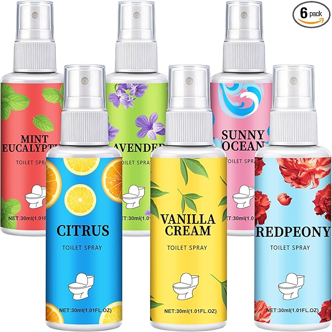 6 Pack Toilet Spray, Natural Essential Oil Odor Eliminator Room Spray, product image