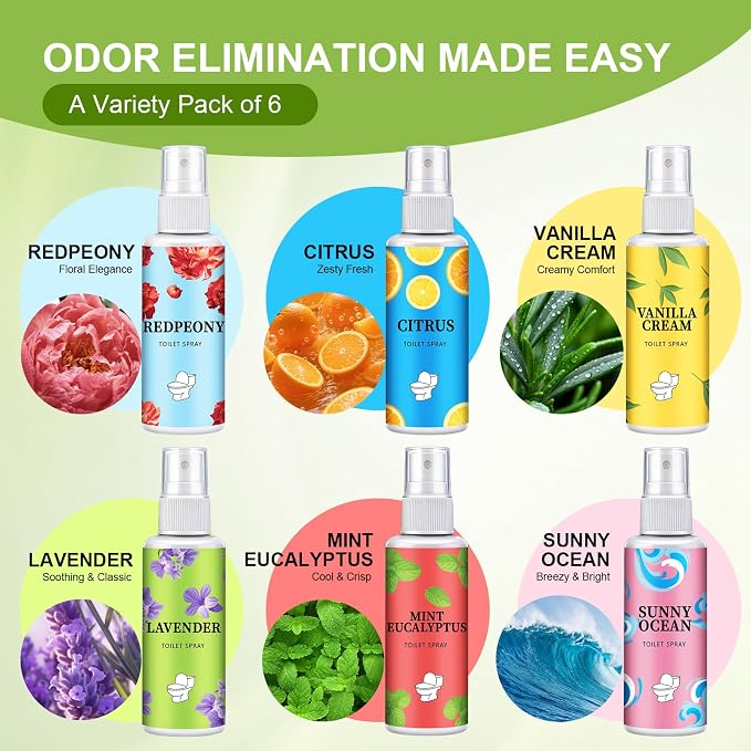 6 Pack Toilet Spray, Natural Essential Oil Odor Eliminator Room Spray, alternate product view 2