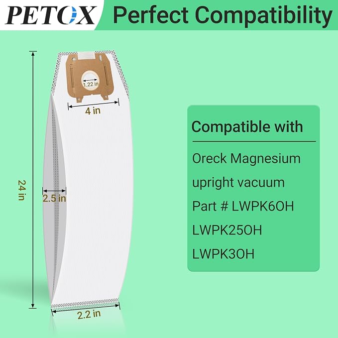 6 Pack Type LW HEPA Vacuum Cleaner Bags Compatible with Oreck Magnesium Upright Vacuum, Part # LWPK6OH LWPK25OH, LWPK3OH