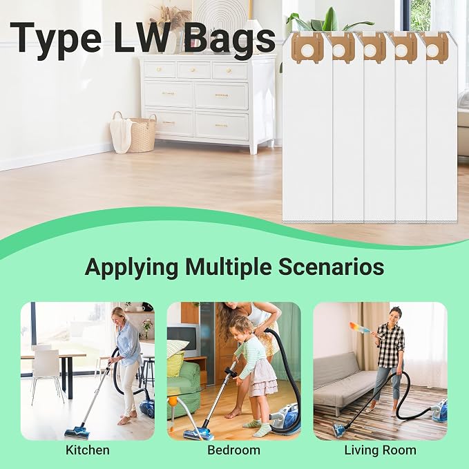 6 Pack Type LW HEPA Vacuum Cleaner Bags Compatible with Oreck Magnesium Upright Vacuum, Part # LWPK6OH LWPK25OH, LWPK3OH