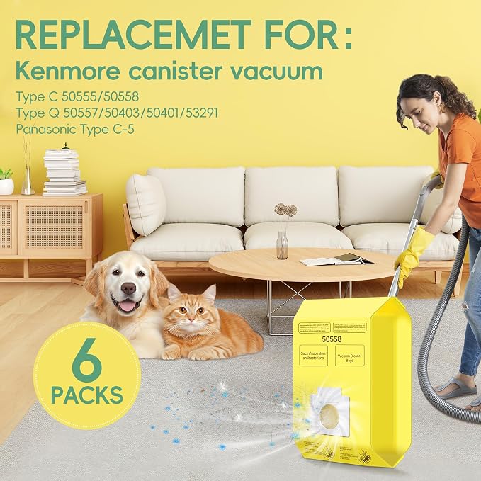 6 Pack Vacuum Cleaner Bags Fit for Canister Type C/Q 5055 50555 50557 50558 and Pana·sonic Type C-5 C-18, 200 Series