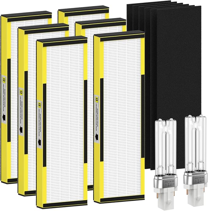 6 Packs FLT4825 HEPA Replacement Filter B & 2 Replacement Bulb Compatible with AC4825 AC4300 AC4800 AC4900 AC4850, Part No#
