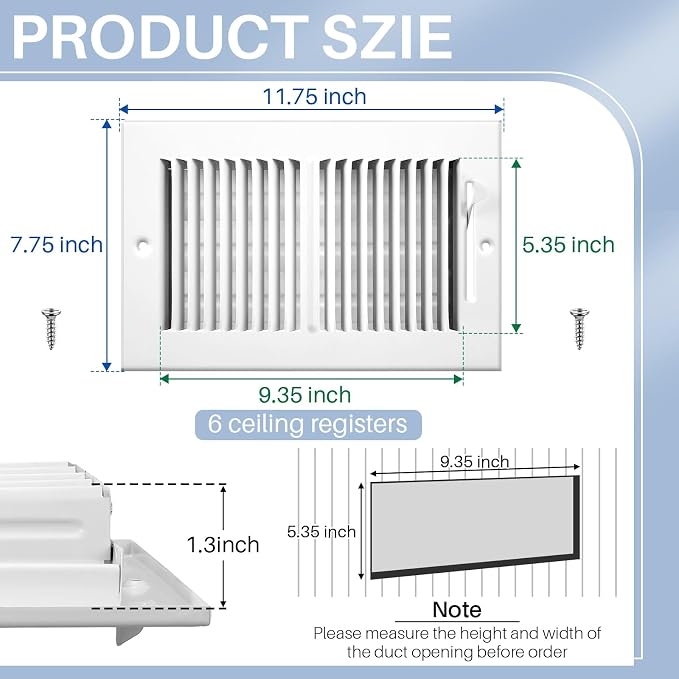 6 Pcs 10 x 6 Inch (Interior Size) Air Vent Cover Ceiling Register Grill Duct Opening Air Supply Diffuser 2 Way, alternate