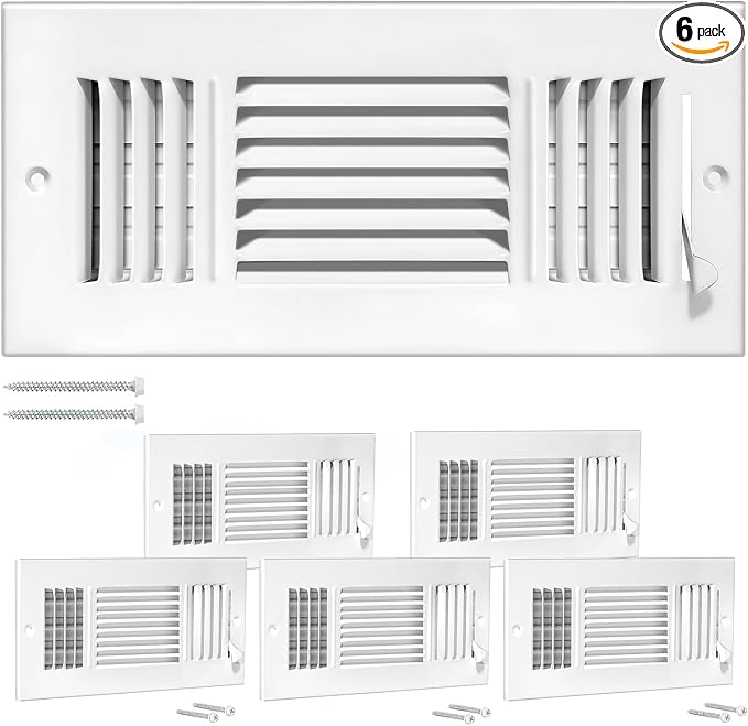 6 Pcs 12x4 Inch Air Vent Covers - 3-Way Solid Metal Wall & Ceiling Register, Return Air Vent (White, Interior Size 12 x 4)