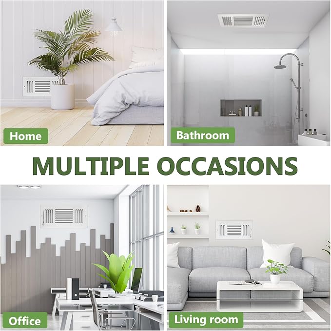 6 Pcs 12x4 Inch Air Vent Covers - 3-Way Solid Metal Wall & Ceiling Register, Return Air Vent (White, Interior Size 12 x 4)