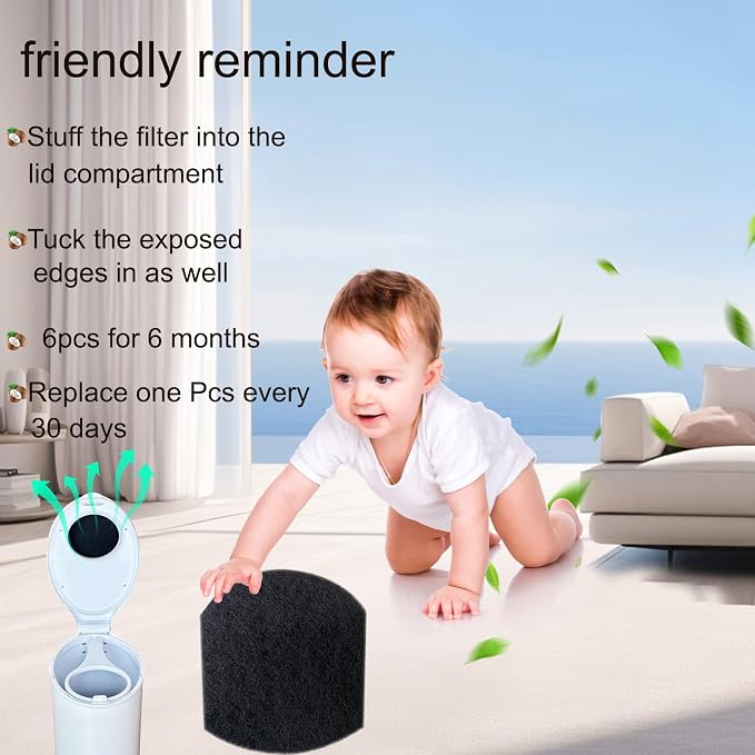 6 PCS Baby Diaper Pail Deodorizer for Diaper Pail,Activated Charcoal Odor Absorber Filters Compatible with Steel