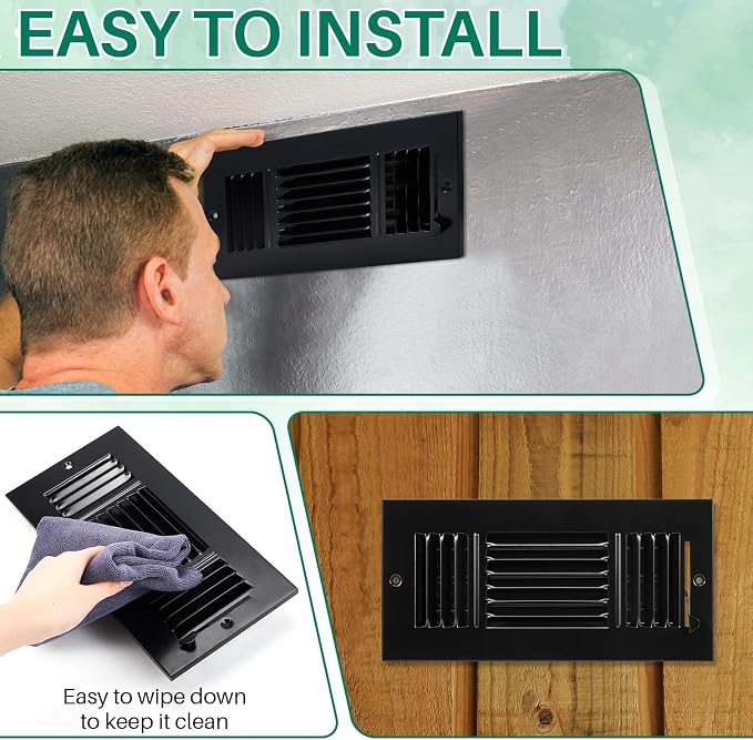 6 Pcs Black 10 x 4 Inch Interior Size Air Ceiling Vent Covers 3 Way Sidewall Wall Ceiling Register Air, alternate view 3