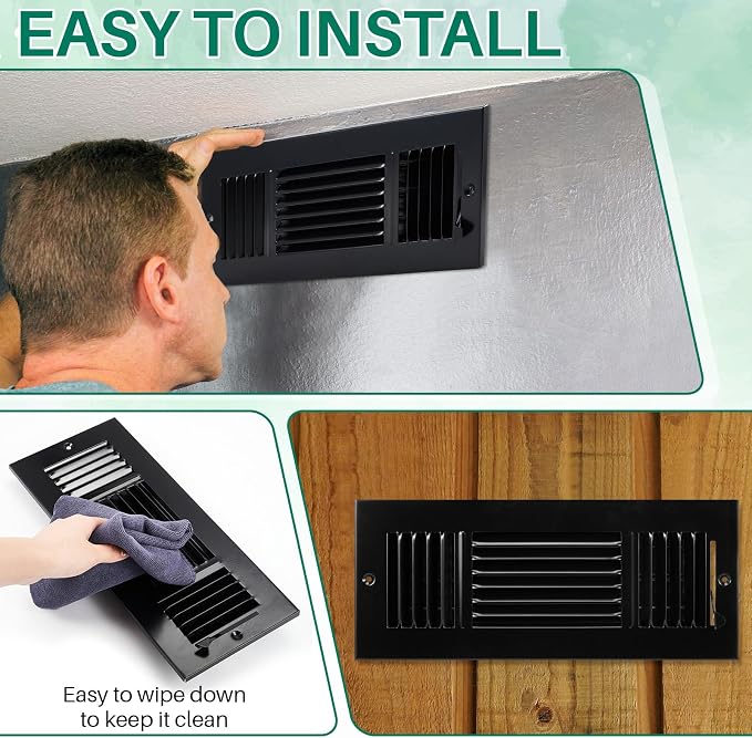 6 Pcs Black 12 x 4 Inch Interior Size Air Ceiling Vent Covers 3 Way Sidewall Wall Ceiling Register Air Conditioner Vent