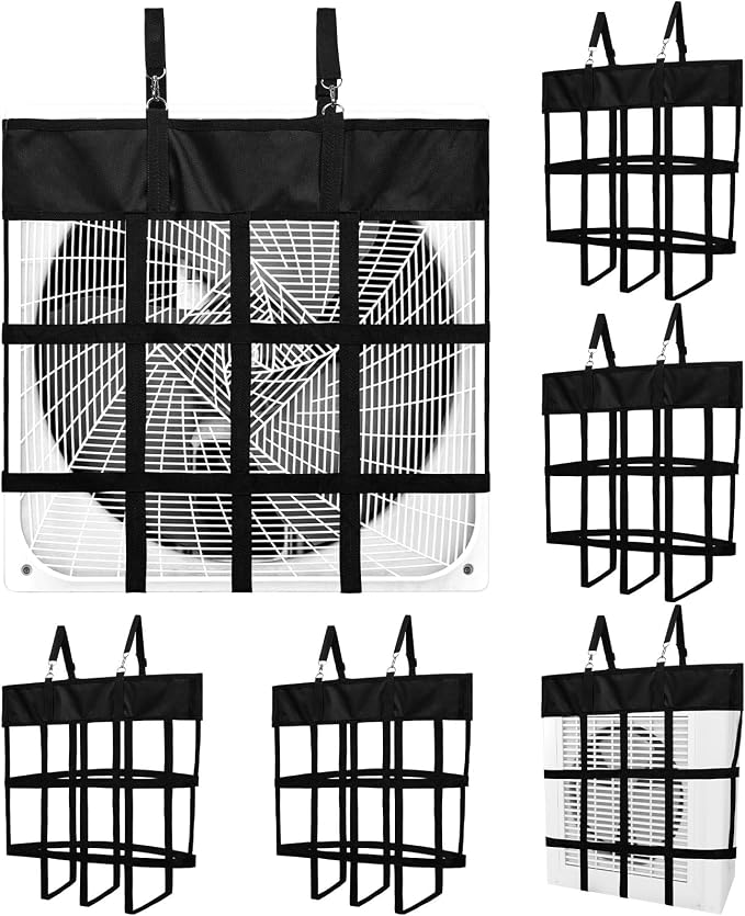 6 Pcs Box Fan Holder Horse Stall Classic Fan Bag Hanging Web Holder Nylon Box Hay Bag (Black), product image
