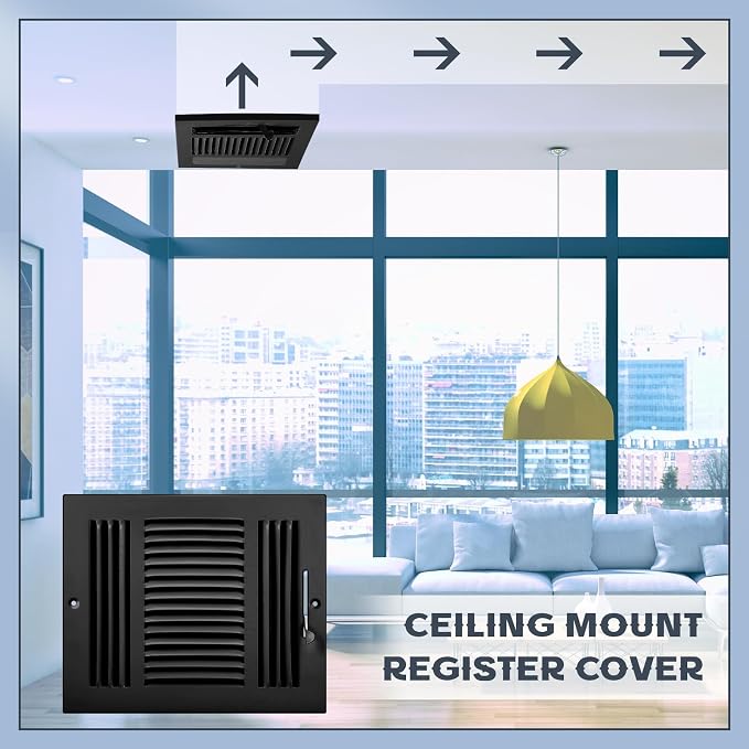6 Pcs Interior Size 10 x 8 Inch Black Air Ceiling Vent Covers 3 Way Sidewall Wall Ceiling Register Air Conditioner Vent Cover