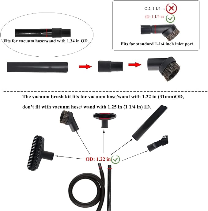 6 Pcs Vacuum Attachments 1 1/4" Vacuum Cleaner Attachments - 1 1/4 inch (32 mm) & 1 3/8 inch (35 mm) Vacuum Hose Adapter, 1