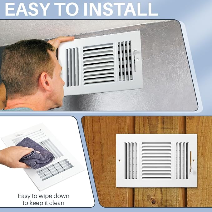 6 Pcs White 6 x 10 Inch Interior Size Air Ceiling Vent Covers 3 Way Sidewall Wall Ceiling Register Air Conditioner Vent Cover