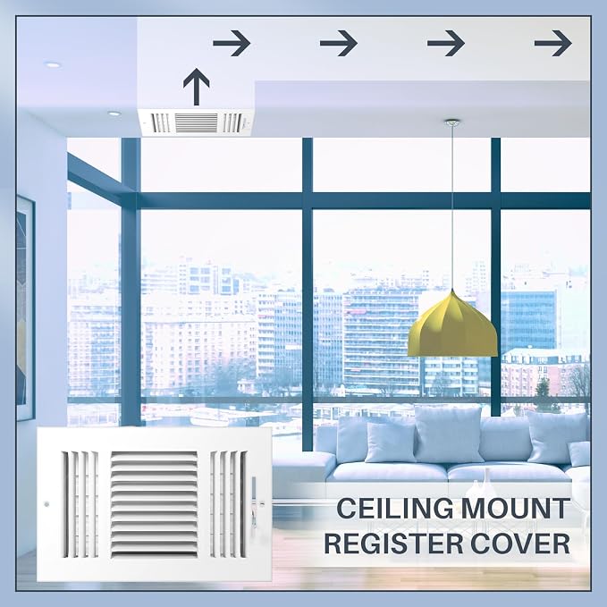6 Pcs White 6 x 10 Inch Interior Size Air Ceiling Vent Covers 3 Way Sidewall Wall Ceiling Register Air Conditioner Vent Cover