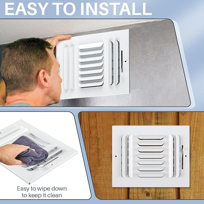 6 Pcs White 8 x 6 Inch Interior Size Air Ceiling Vent Covers 3 Way Sidewall Wall Ceiling Register Air, alternate view 4