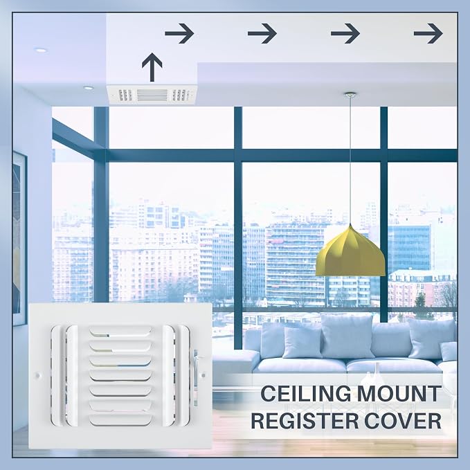 6 Pcs White 8 x 6 Inch Interior Size Air Ceiling Vent Covers 3 Way Sidewall Wall Ceiling Register Air, alternate view 5