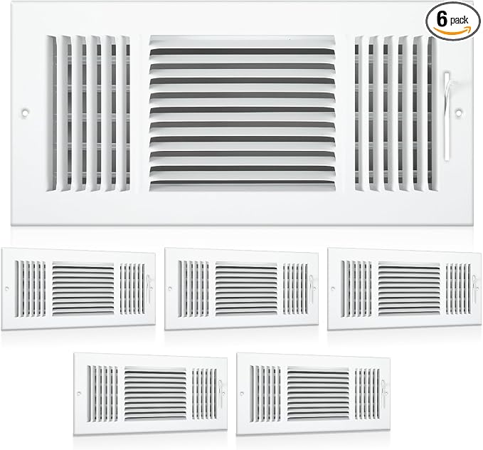 6 Pcs White Interior Size 14 x 6 Inch Air Ceiling Vent Covers 3 Way Sidewall Wall Ceiling Register Air Conditioner Vent Cover