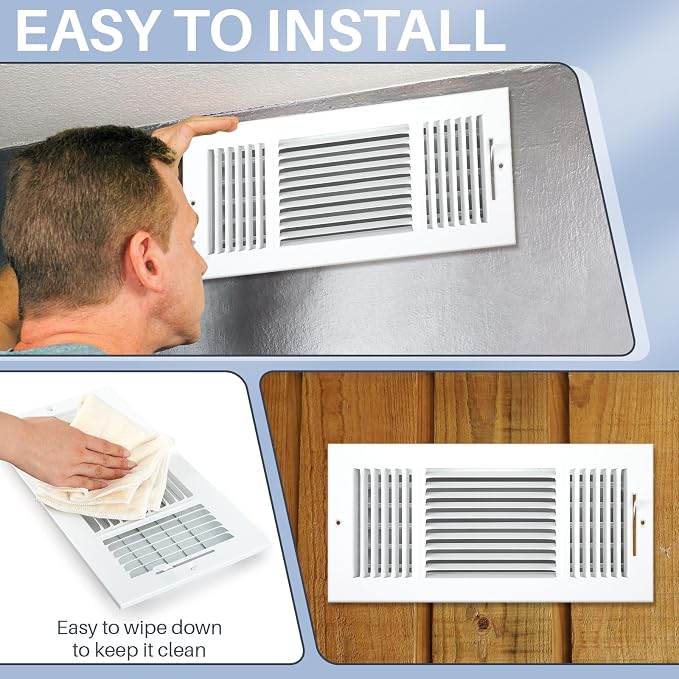 6 Pcs White Interior Size 14 x 6 Inch Air Ceiling Vent Covers 3 Way Sidewall Wall Ceiling Register Air Conditioner Vent Cover