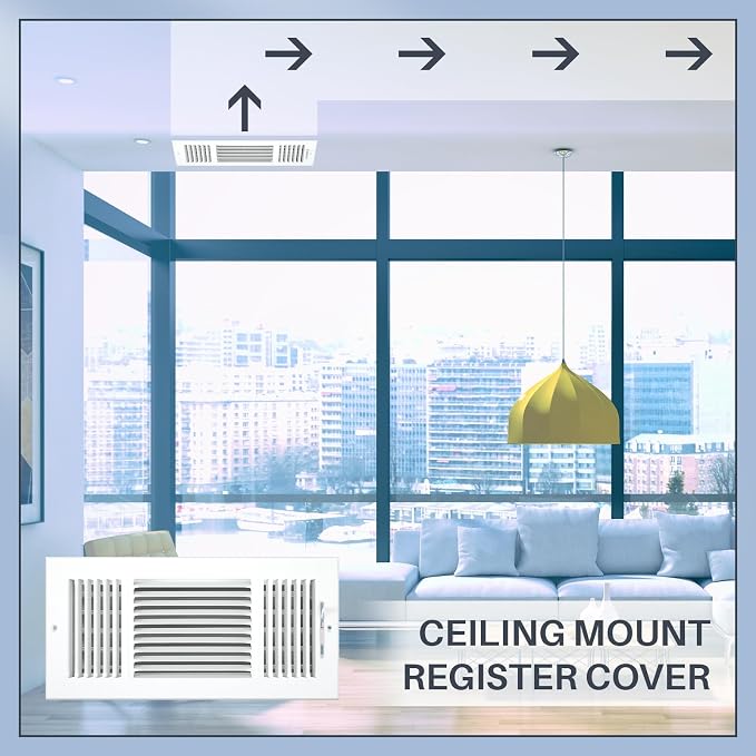 6 Pcs White Interior Size 14 x 6 Inch Air Ceiling Vent Covers 3 Way Sidewall Wall Ceiling Register Air Conditioner Vent Cover