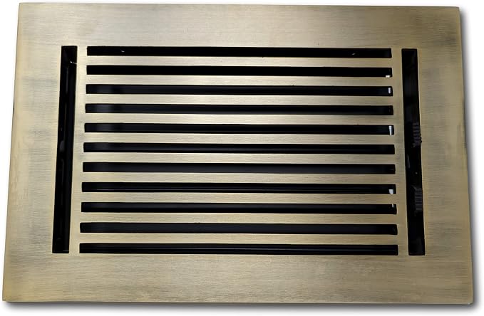 6 x 10 Cast Aluminum Linear Vent Cover with Damper - Antique Brass (Overall: 7.25 x 11.5) | Floor Register