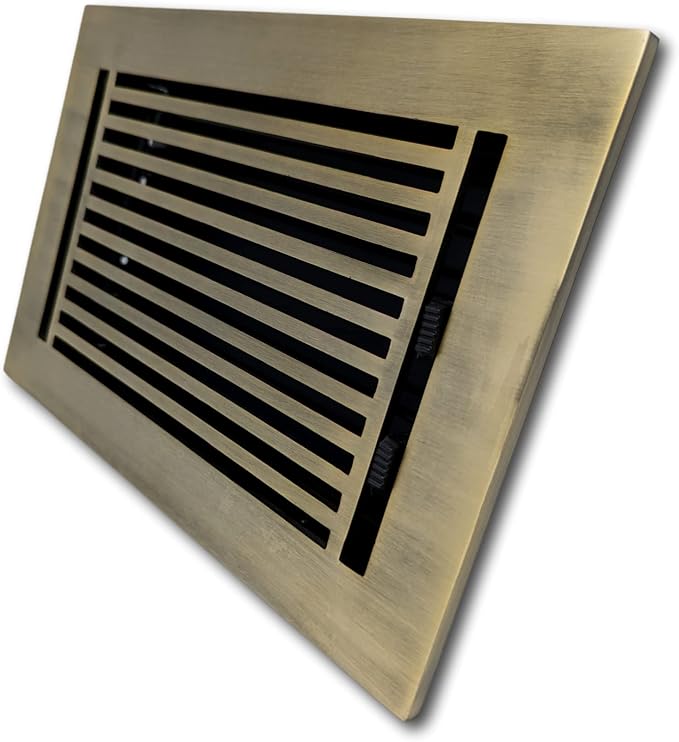 6 x 10 Cast Aluminum Linear Vent Cover with Damper - Antique Brass (Overall: 7.25 x 11.5) | Floor Register, alternate view 2