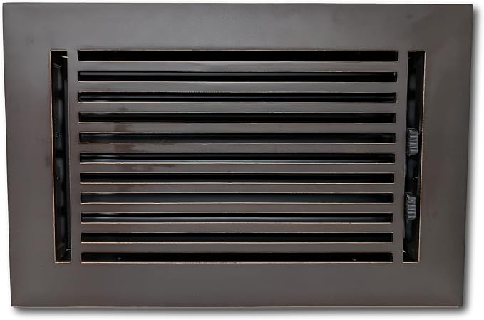 6 x 10 Cast Aluminum Linear Vent Cover with Damper - Oxidized Bronze (Overall: 7.25 x 11.5) | Floor Register - Wall Register