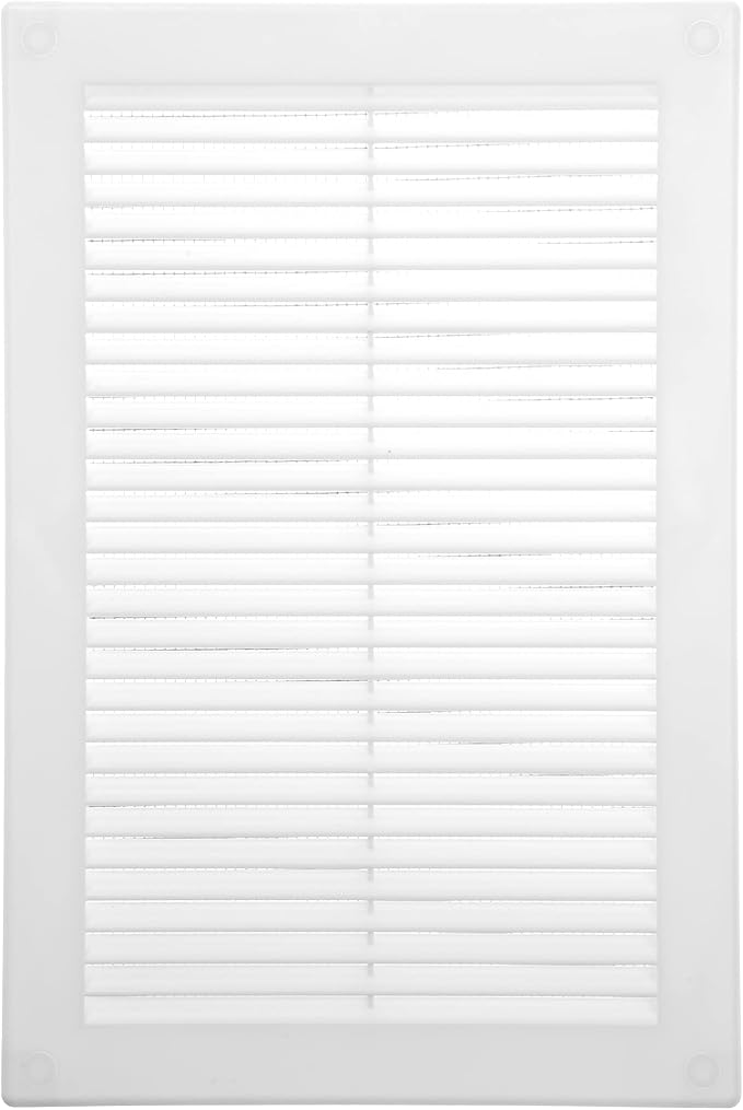 6" x 10" White Plastic Soffit Vent Cover – Durable Flat Rectangular Air Vent Grille with Built-in Mesh – Weather Resistant