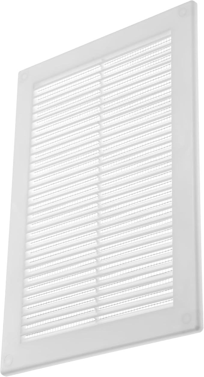 6" x 10" White Plastic Soffit Vent Cover – Durable Flat Rectangular Air Vent Grille with Built-in Mesh – Weather Resistant