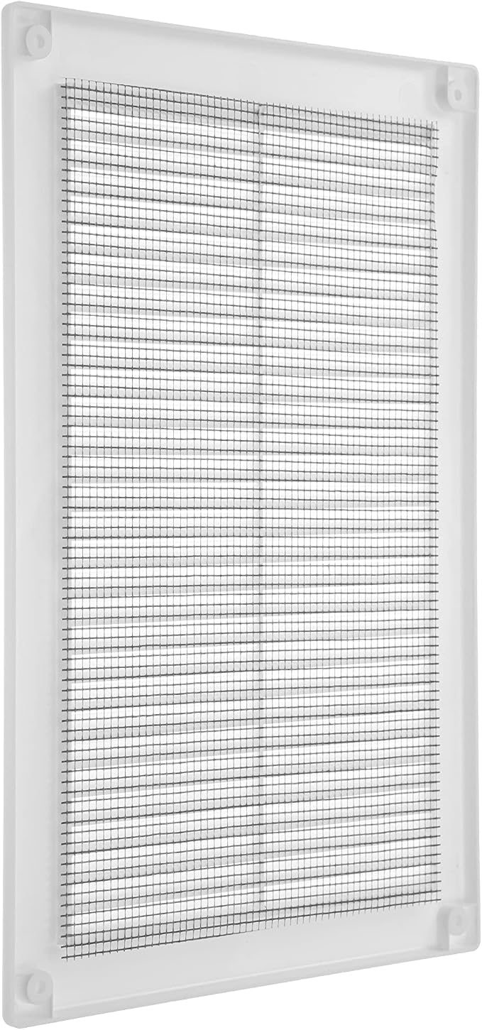 6" x 10" White Plastic Soffit Vent Cover – Durable Flat Rectangular Air Vent Grille with Built-in Mesh – Weather Resistant