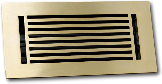 6 x 12 Cast Aluminum Linear Bar Vent Cover with Damper - Brushed Brass (Overall: 7.25 x 13.5) | Floor Register, alternate