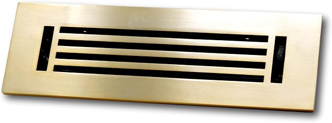 6 x 12 Cast Aluminum Linear Bar Vent Cover with Damper - Brushed Brass (Overall: 7.25 x 13.5) | Floor Register, alternate