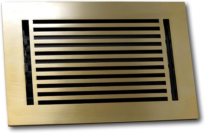 6 x 12 Cast Aluminum Linear Bar Vent Cover with Damper - Brushed Brass (Overall: 7.25 x 13.5) | Floor Register, alternate