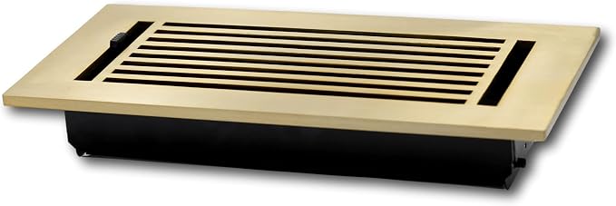 6 x 12 Cast Aluminum Linear Bar Vent Cover with Damper - Brushed Brass (Overall: 7.25 x 13.5) | Floor Register, alternate