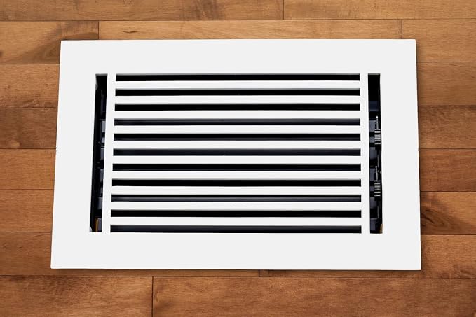 6 x 12 Cast Aluminum Linear Bar Vent Cover with Damper - White (Overall: 7.25 x 13.5) | Floor Register - Wall