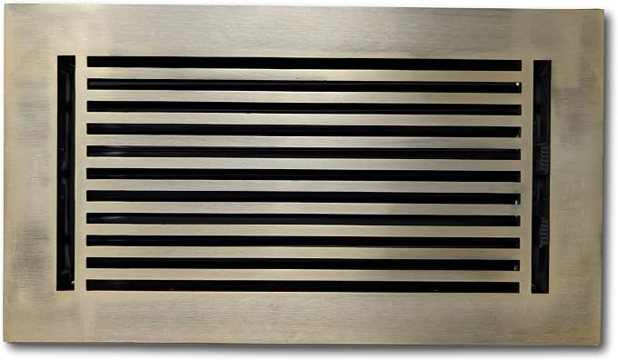 6 x 12 Cast Aluminum Linear Vent Cover with Damper - Antique Brass (Overall: 7.25 x 13.5) | Floor Register