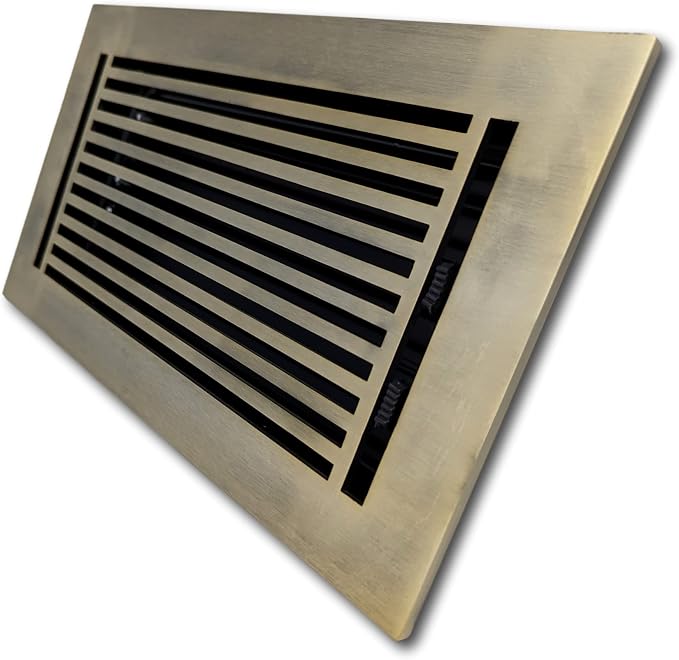 6 x 12 Cast Aluminum Linear Vent Cover with Damper - Antique Brass (Overall: 7.25 x 13.5) | Floor Register, alternate view 2