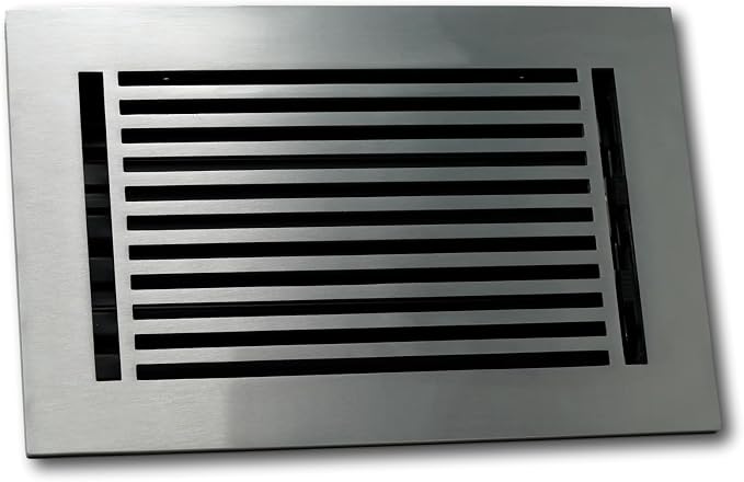 6 x 14 Cast Aluminum Linear Vent Cover with Damper - Brushed Satin (Overall: 7.25 x 17.25) | Floor Register - Wall Register